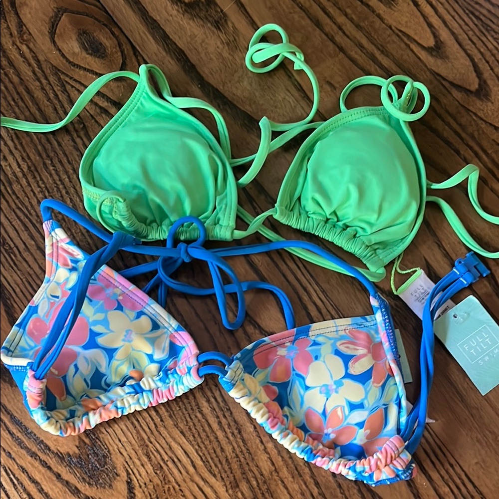Two bikini tops size small- Green and Blue Floral Bikini